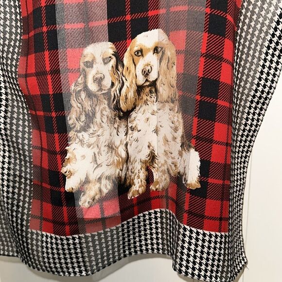 Vintage Red & Black Houndstooth & Buffalo Check Plaid Cocker Spaniel Scarf - Picture 2 of 6